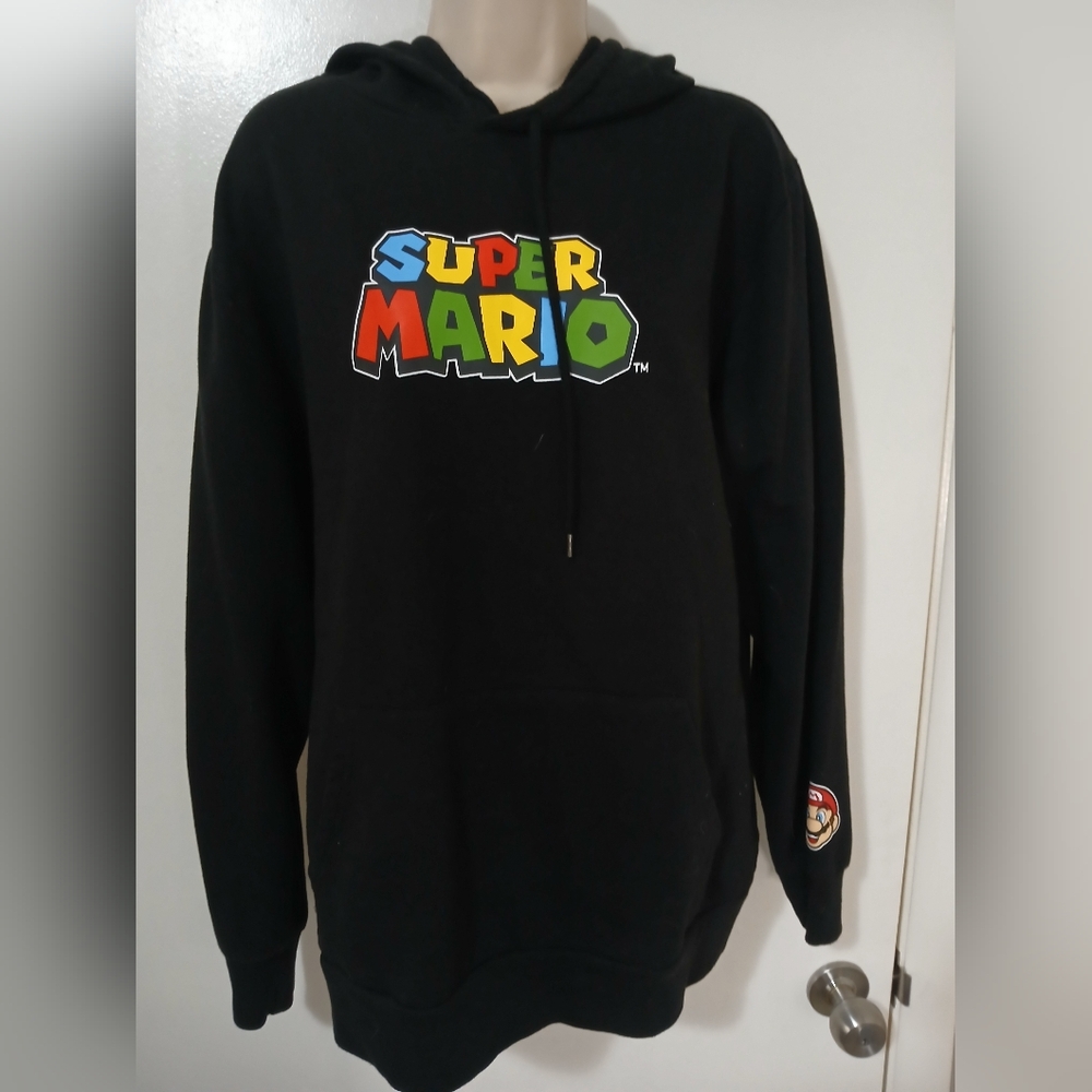 Nintendo Super Mario Black Hoodie with logo on sleeve